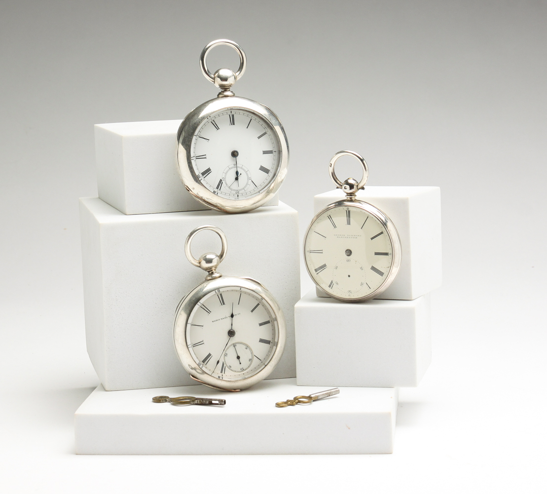 THREE 18 SIZE POCKET WATCHES WITH