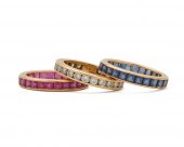 THREE 18K GOLD DIAMOND AND GEM
