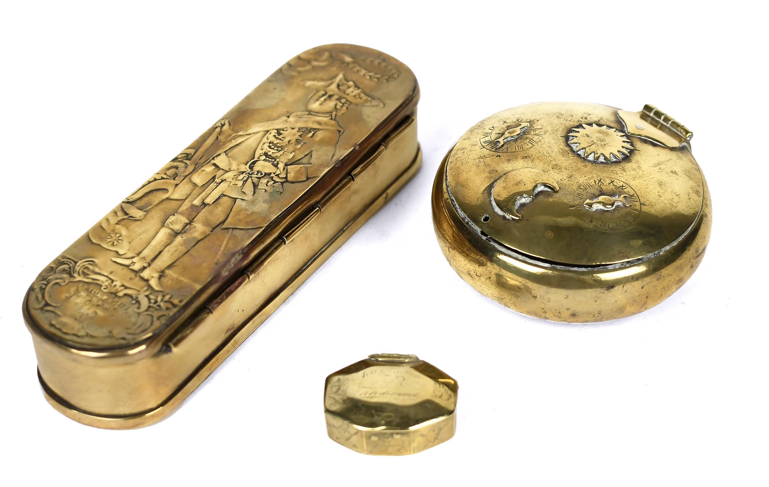 THREE 18TH C. BRASS TOBACCO