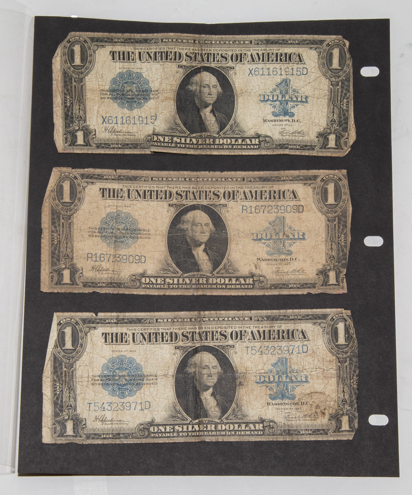 THREE 1923 $1 SILVER CERTIFICATES