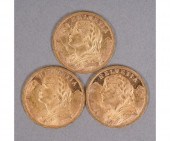 Three 1927 Swiss Helvita 20 fr