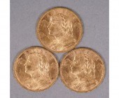 Three 1930 Swiss Helvita 20 fr
