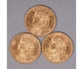 Three 1935 Swiss Helvita 20 fr