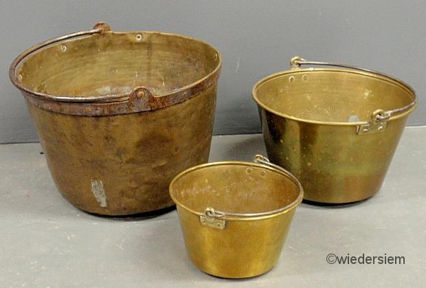 Three 19th c. brass pails each with