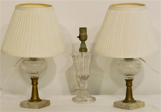 Three 19th C. fluid glass lamps: