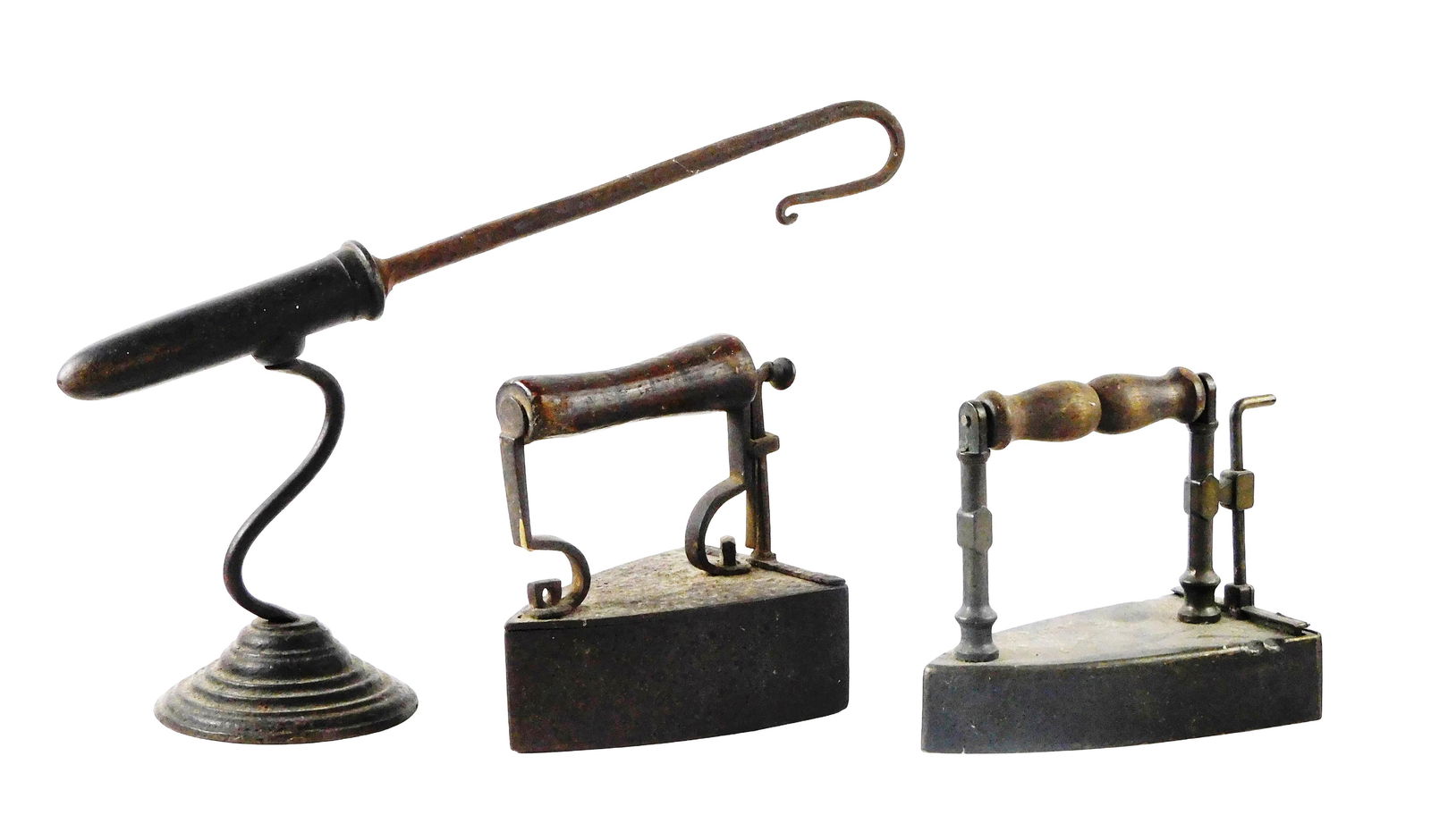 THREE 19TH C. IRONS, TWO BOX