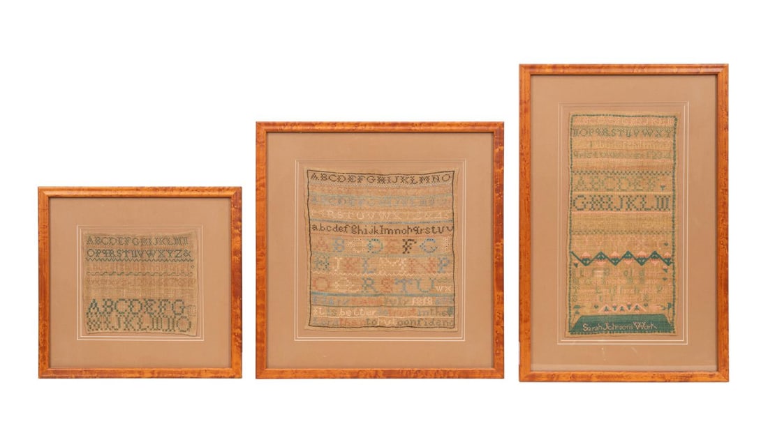 THREE 19TH C. NEEDLEPOINT SAMPLERS,