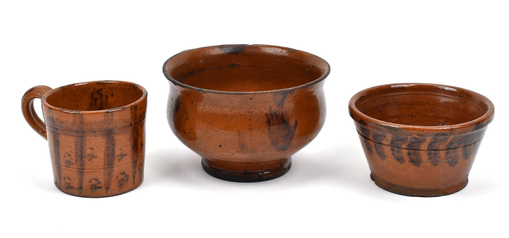 THREE 19TH C. REDWARE ITEMS. A