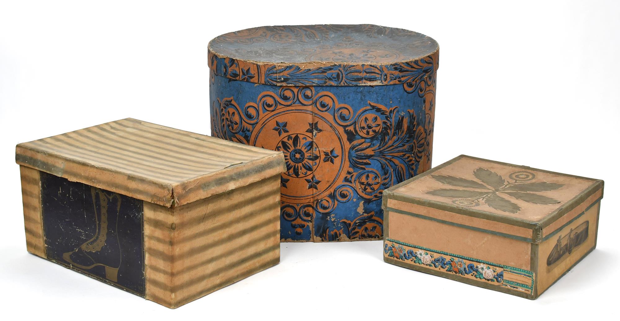THREE 19TH C. WALLPAPER BOXES. A