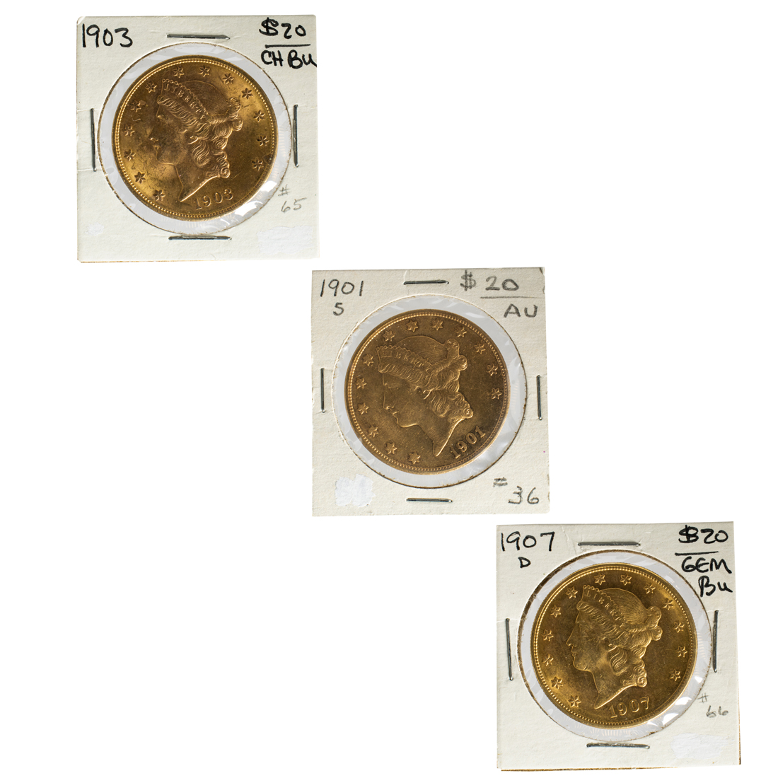 THREE $20 LIBERTY GOLD DOUBLE EAGLE