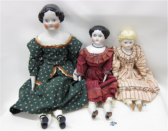 THREE 20TH CENTURY CHINA HEAD DOLLS