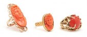 THREE (3) LADIES 14K CORAL RIN