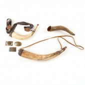 THREE (3) POWDER HORNS AND THR