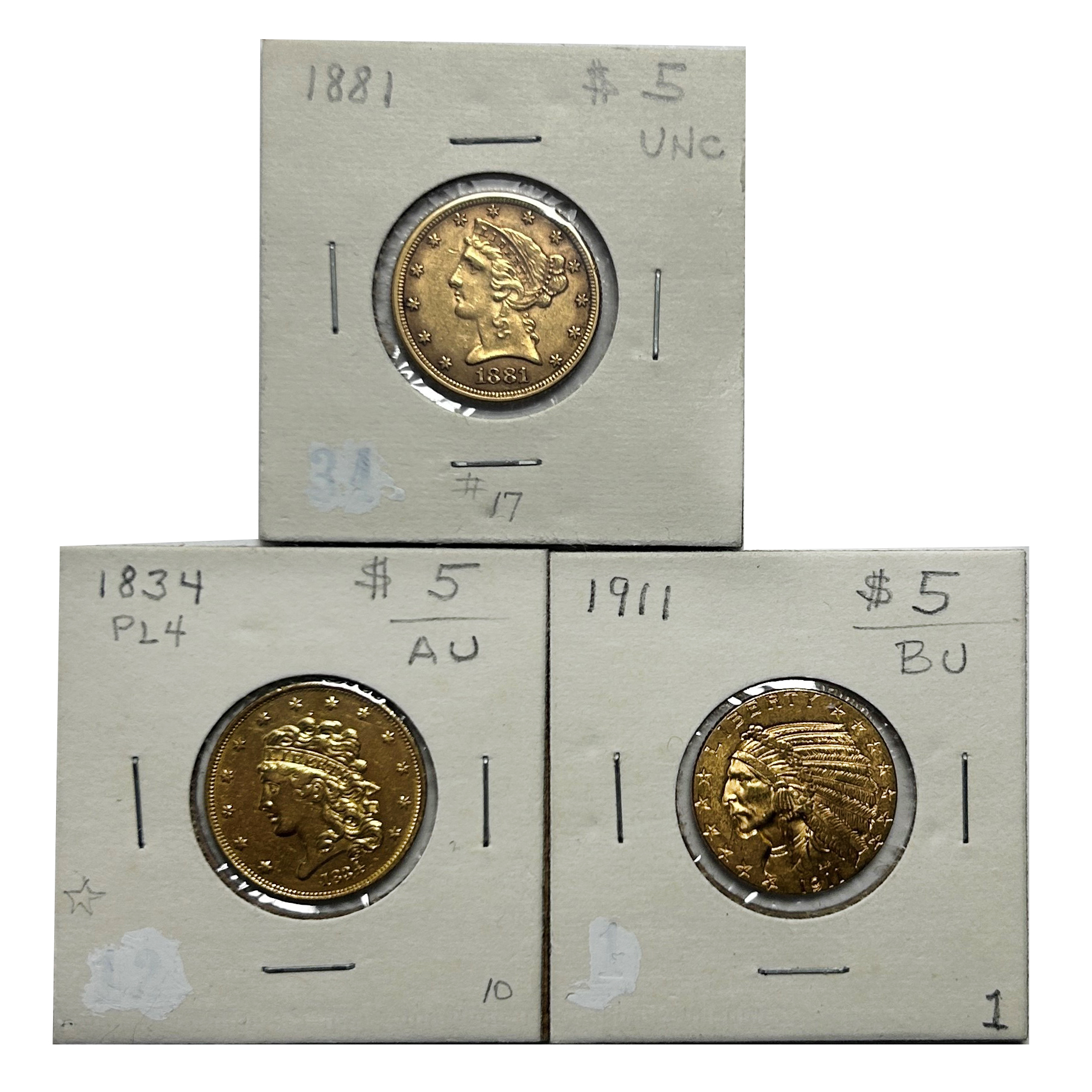 THREE $5 LIBERTY GOLD EAGLES: