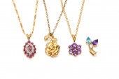 THREE 9CT GOLD AND GEM SET PEN