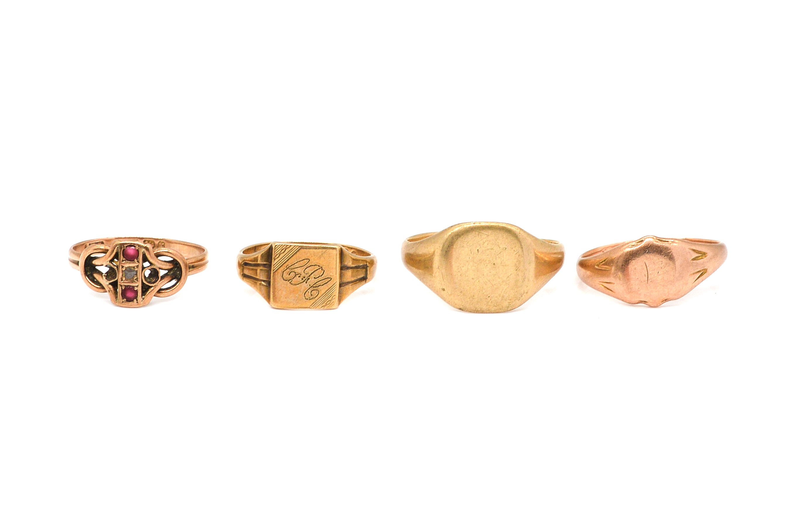 THREE 9CT GOLD SIGNET RINGS AND