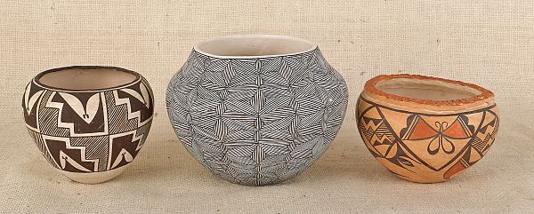 Three Acoma pottery jars the