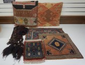 THREE AFGHAN MATS, TENT HANGIN