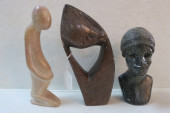 THREE AFRICAN CARVED STONE SCU