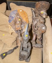 THREE AFRICAN CARVED WOOD FIGU