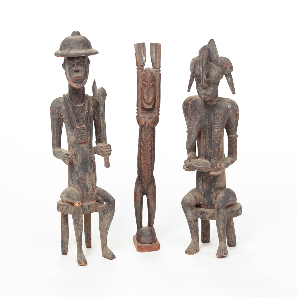 THREE AFRICAN CARVED WOODEN