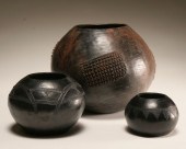 Three African clay beer pots,