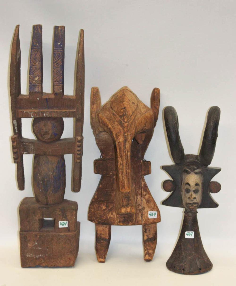 THREE AFRICAN IBO TRIBAL WOOD