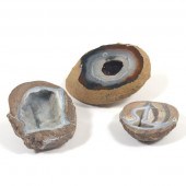 THREE AGATE AND AMETHYST GEODE