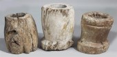 THREE AGED BURMESE WOOD MORTAR