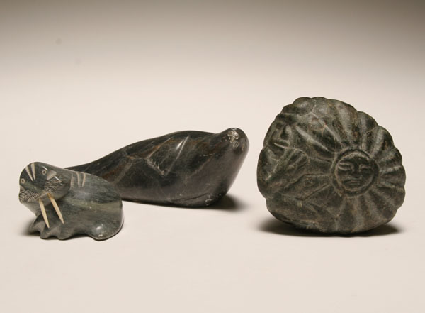 Three Alaskan Inuit carved stone