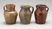 Three alkaline glaze pitchers: