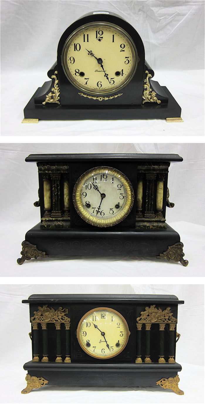 THREE AMERICAN BLACK CASED MANTEL