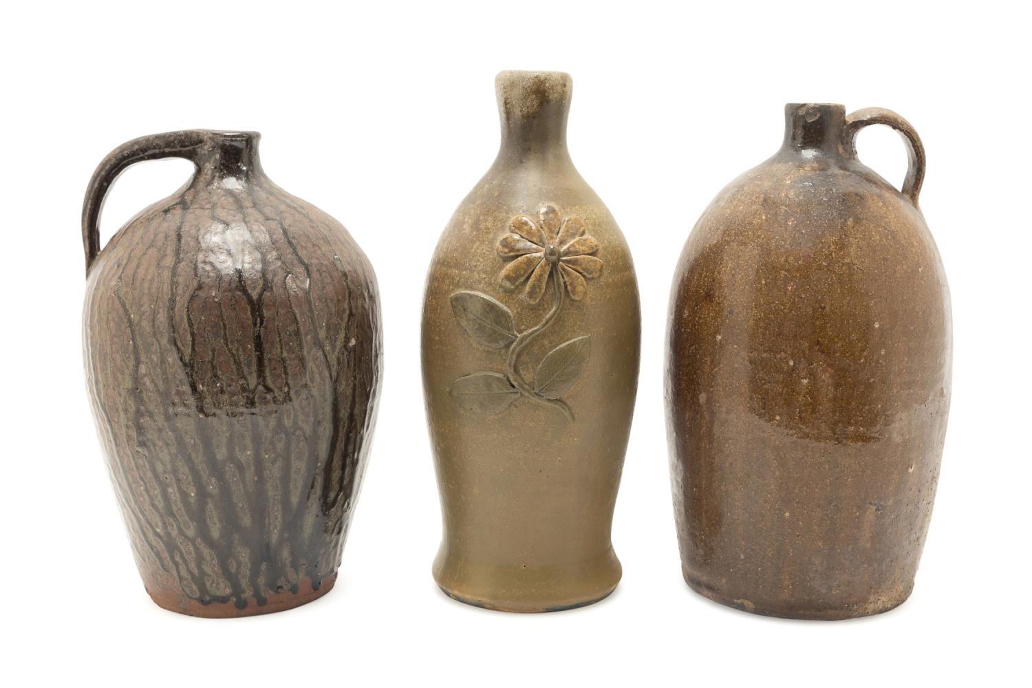THREE AMERICAN BROWN-GREEN GLAZED