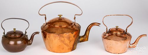 THREE AMERICAN COPPER KETTLES, 19TH