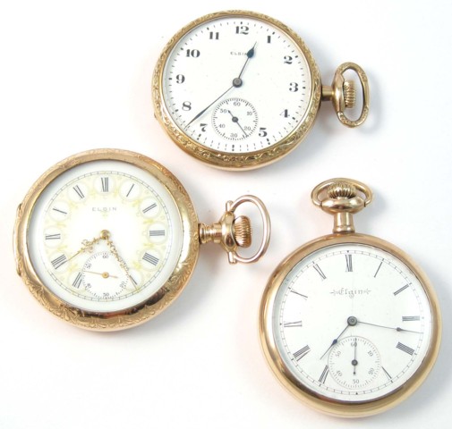 THREE AMERICAN ELGIN OPEN FACE
