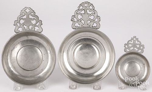THREE AMERICAN FLOWER HANDLE PEWTER