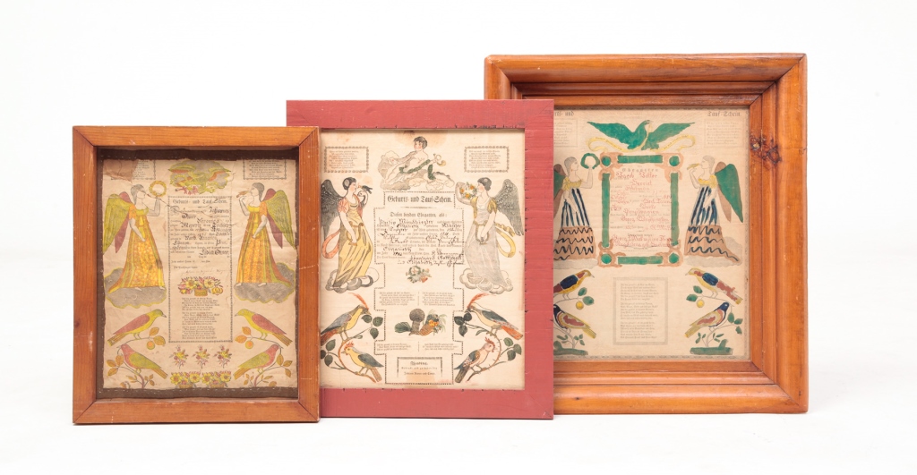 THREE AMERICAN FRAKTUR. Printed and