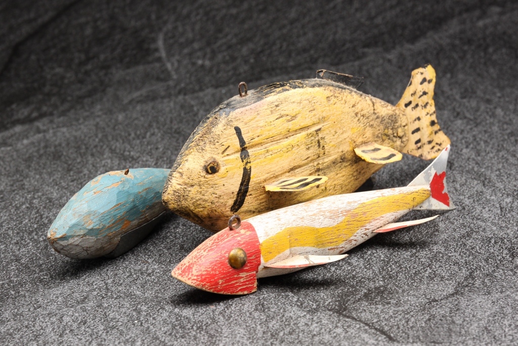 THREE AMERICAN ICE FISHING LURES.