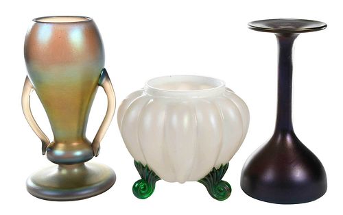 THREE AMERICAN IRIDESCENT ART GLASS