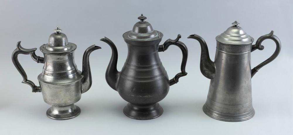 THREE AMERICAN PEWTER COFFEEPOTS