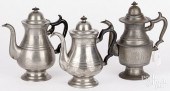 THREE AMERICAN PEWTER COFFEEPO