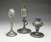 THREE AMERICAN PEWTER LAMPS. F