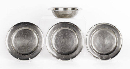 Three American pewter plates 18th