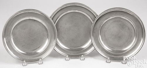 THREE AMERICAN PEWTER PLATES,