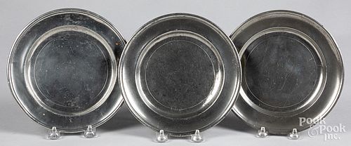 THREE AMERICAN PEWTER PLATES,