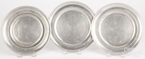 THREE AMERICAN PEWTER PLATESThree
