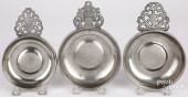 THREE AMERICAN PEWTER PORRINGE
