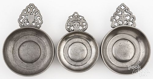 THREE AMERICAN PEWTER PORRINGERS,