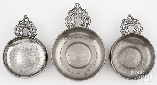 THREE AMERICAN PEWTER PORRINGERS,