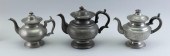 THREE AMERICAN PEWTER TEAPOTS